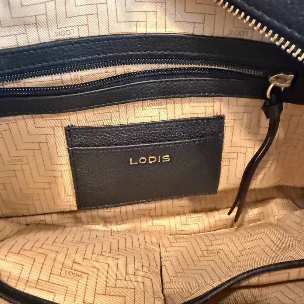 Lodis Black Leather Satchel with Gold Hardware Detail - Picture 13 of 16